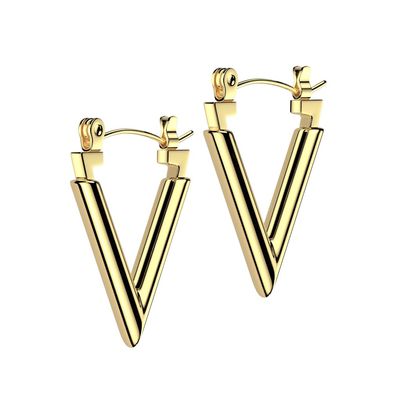 20GA 316L Stainless Steel Triangle Shaped Hoop Earrings, Sold as a Pair (Gold Tone)