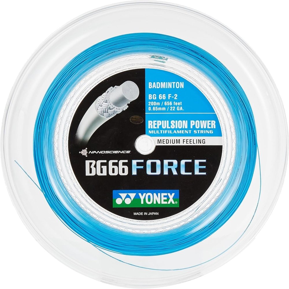 YONEX BG66 Force Badminton String - 200m Reel, Cyan