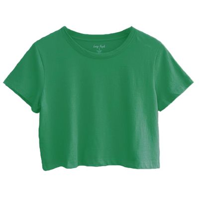 Women's Loose Fit Crop Tops Round Neck Short Sleeve Casual 100% Cotton Cropped Top Tee T-Shirt, Dartmouth Green, Large
