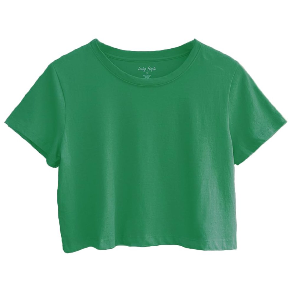 Women's Loose Fit Crop Tops Round Neck Short Sleeve Casual 100% Cotton Cropped Top Tee T-Shirt, Dartmouth Green, Large