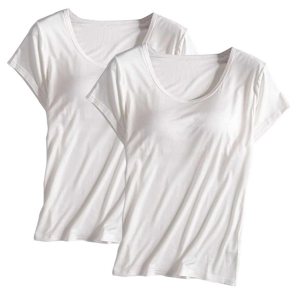 2PCS T-Shirt with Built-in Bra Women Workout Yoga Tops Short Sleeve Padded Bras Soft Pajama Plus Size Athletic Shirts