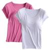 2PCS T-Shirt with Built-in Bra Women Workout Yoga Tops Short Sleeve Padded Bras Soft Pajama Plus Size Athletic Shirts view 1