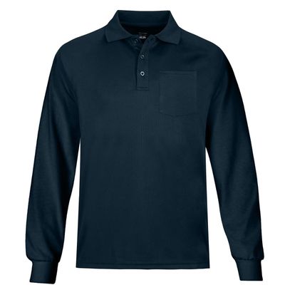 T.Chilyn Pocket Polo Shirts for Men, Cotton Blend Mens Long Sleeve Polo Shirts with Collar, Moisture Wicking Performance Navy Blue Golf Polos, Casual Stylish Golf Shirts for Men (Navy, L)