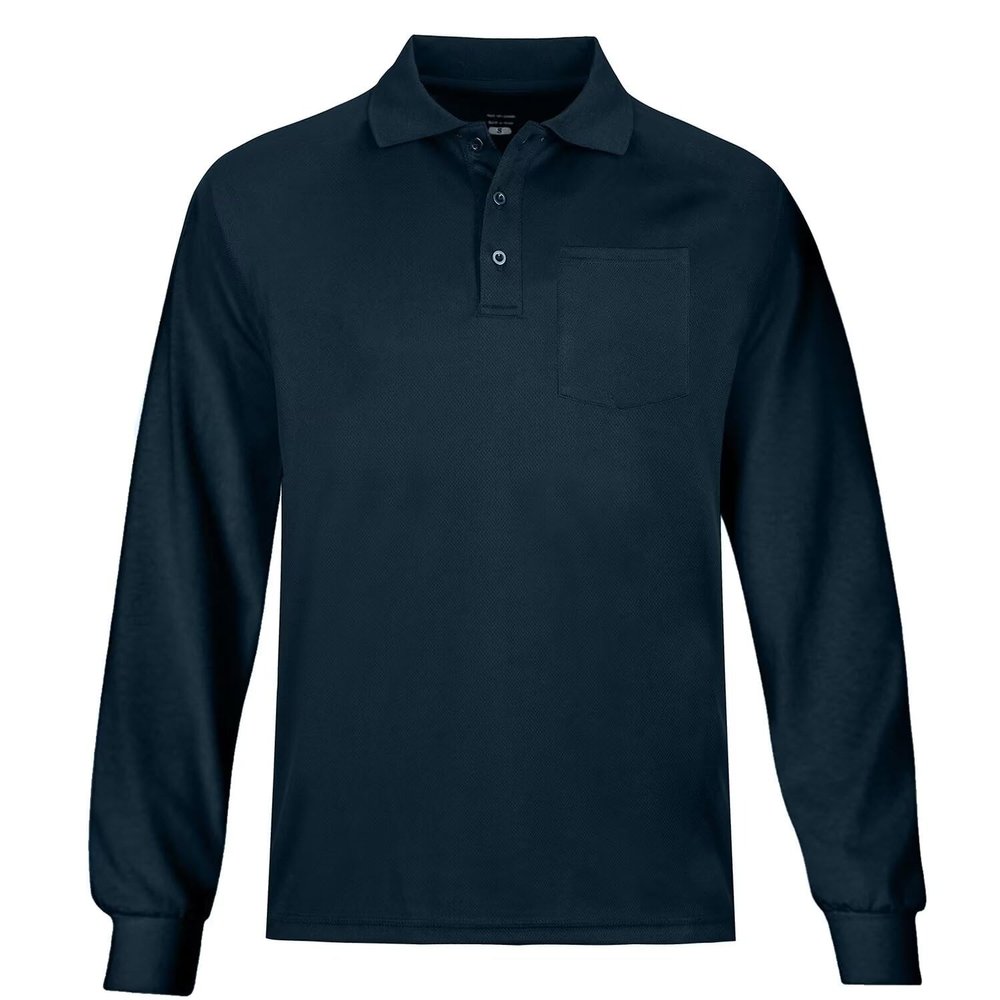 T.Chilyn Pocket Polo Shirts for Men, Cotton Blend Mens Long Sleeve Polo Shirts with Collar, Moisture Wicking Performance Navy Blue Golf Polos, Casual Stylish Golf Shirts for Men (Navy, L)
