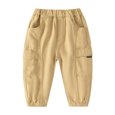 Toddler Baby Boys Khaki Cargo Pants Elastic Waist Pull on School niform Hiking Pants Stretch Twill (Khaki, 3-4 Years)
