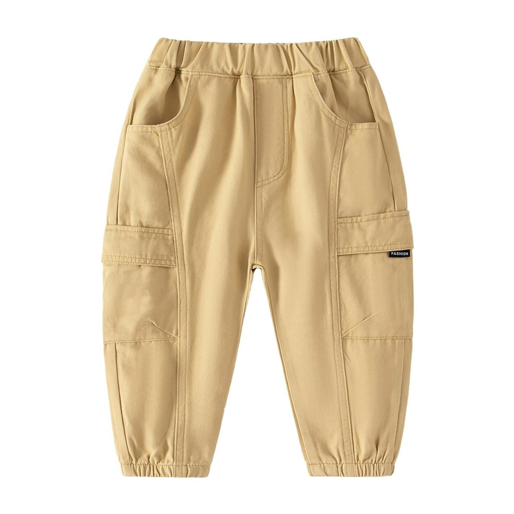 Toddler Baby Boys Khaki Cargo Pants Elastic Waist Pull on School niform Hiking Pants Stretch Twill (Khaki, 3-4 Years)