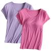 2PCS T-Shirt with Built-in Bra Women Workout Yoga Tops Short Sleeve Padded Bras Soft Pajama Plus Size Athletic Shirts view 1