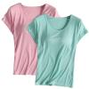 2PCS T-Shirt with Built-in Bra Women Workout Yoga Tops Short Sleeve Padded Bras Soft Pajama Plus Size Athletic Shirts view 1