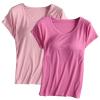 2PCS T-Shirt with Built-in Bra Women Workout Yoga Tops Short Sleeve Padded Bras Soft Pajama Plus Size Athletic Shirts view 1