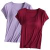 2PCS T-Shirt with Built-in Bra Women Workout Yoga Tops Short Sleeve Padded Bras Soft Pajama Plus Size Athletic Shirts