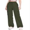 Betusline Girl's High Waist Wide Leg Cargo Pants Y2K Parachute Pants with Pockets and Drawstring, Army Green, 11-12 Years = Tag 160 view 1