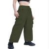 Betusline Girl's High Waist Wide Leg Cargo Pants Y2K Parachute Pants with Pockets and Drawstring, Army Green, 11-12 Years = Tag 160 view 4
