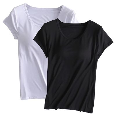 2PCS T-Shirt with Built-in Bra Women Workout Yoga Tops Short Sleeve Padded Bras Soft Pajama Plus Size Athletic Shirts