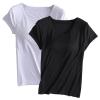 2PCS T-Shirt with Built-in Bra Women Workout Yoga Tops Short Sleeve Padded Bras Soft Pajama Plus Size Athletic Shirts