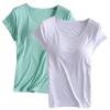 2PCS T-Shirt with Built-in Bra Women Workout Yoga Tops Short Sleeve Padded Bras Soft Pajama Plus Size Athletic Shirts view 1
