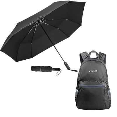 G4Free 20L Lightweight Packable Hiking Backpack + 54 Inch Automatic Large Golf Folding WindProod Compact Umbrella for Travel Hiking