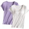 2PCS T-Shirt with Built-in Bra Women Workout Yoga Tops Short Sleeve Padded Bras Soft Pajama Plus Size Athletic Shirts