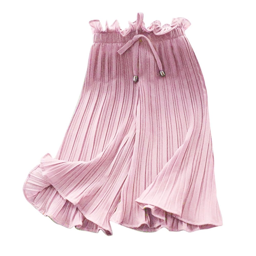 Kids Girls Palazzo Pants Flowy Ruffle Stretchy Cropped Pants Culottes High Waisted Wide Leg ajamas (Pink, 5-6 Years)