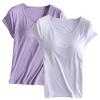2PCS T-Shirt with Built-in Bra Women Workout Yoga Tops Short Sleeve Padded Bras Soft Pajama Plus Size Athletic Shirts view 1