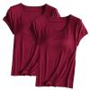 2PCS T-Shirt with Built-in Bra Women Workout Yoga Tops Short Sleeve Padded Bras Soft Pajama Plus Size Athletic Shirts