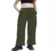 Betusline Girl's High Waist Wide Leg Cargo Pants Y2K Parachute Pants with Pockets and Drawstring, Army Green, 7-8 Years = Tag 140 view 2