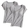 2PCS T-Shirt with Built-in Bra Women Workout Yoga Tops Short Sleeve Padded Bras Soft Pajama Plus Size Athletic Shirts view 2