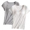 2PCS T-Shirt with Built-in Bra Women Workout Yoga Tops Short Sleeve Padded Bras Soft Pajama Plus Size Athletic Shirts