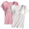 2PCS T-Shirt with Built-in Bra Women Workout Yoga Tops Short Sleeve Padded Bras Soft Pajama Plus Size Athletic Shirts view 1