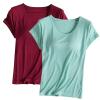 2PCS T-Shirt with Built-in Bra Women Workout Yoga Tops Short Sleeve Padded Bras Soft Pajama Plus Size Athletic Shirts view 1