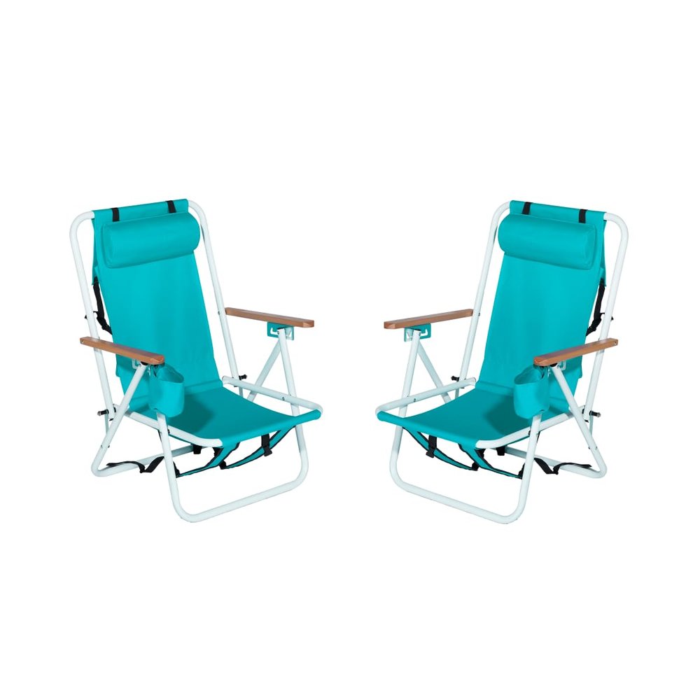 Backpack Beach Chair Set of 2,4 Position Portable Folding Camping Chair for Adults,Sturdy & Lightweight Reclining Chair with Headrest,Armrests,Cup Holder for Outdoor Sand (Green)
