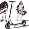 GLDDFDG Kick Scooter for Ages 6+, Kid, Teens & Adults, 8IN Solid Tires Big Wheels for Kids, 3 Handle height Adjustable Levels, for Riders 330 lbs, with Double Braking System, Foldable Scooter,White view 1