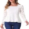 Allegra K Lace Tops for Women's Square Neck Long Sleeve Stertch Elegant Casual Peplum Blouse Top X-Small White view 1