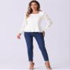 Allegra K Lace Tops for Women's Square Neck Long Sleeve Stertch Elegant Casual Peplum Blouse Top X-Small White view 3