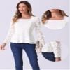 Allegra K Lace Tops for Women's Square Neck Long Sleeve Stertch Elegant Casual Peplum Blouse Top X-Small White view 4