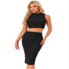 Allegra K Two Pieces Skirt Sets for Women's Summer 2025 Sleeveless Mock Neck Tank Top Bodycon Skirts X-Small Black view 1