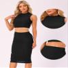 Allegra K Two Pieces Skirt Sets for Women's Summer 2025 Sleeveless Mock Neck Tank Top Bodycon Skirts X-Small Black view 2