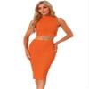 Allegra K Two Pieces Skirt Sets for Women's Summer 2025 Sleeveless Mock Neck Tank Top Bodycon Skirts Medium Orange view 1