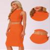 Allegra K Two Pieces Skirt Sets for Women's Summer 2025 Sleeveless Mock Neck Tank Top Bodycon Skirts Medium Orange view 2