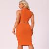 Allegra K Two Pieces Skirt Sets for Women's Summer 2025 Sleeveless Mock Neck Tank Top Bodycon Skirts Medium Orange view 3