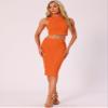 Allegra K Two Pieces Skirt Sets for Women's Summer 2025 Sleeveless Mock Neck Tank Top Bodycon Skirts Medium Orange view 4