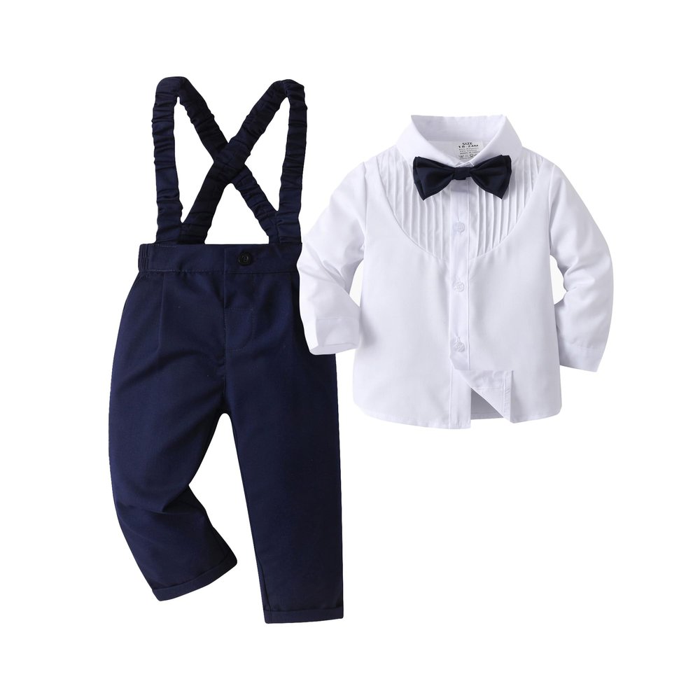 Boarnseorl Baby Boys Gentleman Outfits Pants Sets,Infant Shirt + Pants + Bow Tie + Suspenders,6-9M
