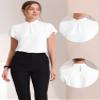 Allegra K Mock Neck Work Top for Women's Cap Sleeve Pleated Front Basic Solid Blouse XX-Large White view 4