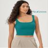 ODODOS 3-Pack Seamless Square Neck Crop Tank for Women Ribbed Knit Soft Low Back Cropped Tops, Long Crop Length, Phlox+Sea Green+Lapis, X-Small/Small view 2