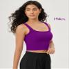 ODODOS 3-Pack Seamless Square Neck Crop Tank for Women Ribbed Knit Soft Low Back Cropped Tops, Long Crop Length, Phlox+Sea Green+Lapis, X-Small/Small view 3