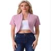 Allegra K Casual Business Cropped Blazer for Women's Short Sleeve Collarless Open Front Cardigan Work Jacket Shrug X-Large Pink view 1