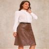 Allegra K Faux Leather Skirts for Women 2026 High Waisted A-Line Elegant Dressy Casual PU Midi Skirt with Belt Small Brown view 3