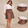 Allegra K Faux Leather Skirts for Women 2026 High Waisted A-Line Elegant Dressy Casual PU Midi Skirt with Belt Small Brown view 4