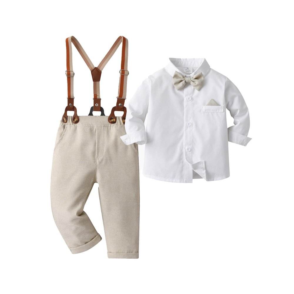 Boarnseorl Baby Boys Gentleman Outfits Pants Sets,Infant Shirt + Pants + Bow Tie + Suspenders,9-12M