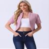 Allegra K Casual Business Cropped Blazer for Women's Short Sleeve Collarless Open Front Cardigan Work Jacket Shrug X-Small Pink view 4