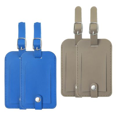 PATIKIL 4 Pack Luggage Bag Tags, PU Leather Suitcase Name Tags with Snap Travel Label Luggage Identifier Privacy Protection Travel Accessories, Blue Grey